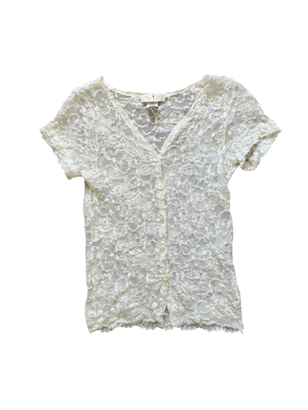Vintage Y2K Cream Sheer Lace Mesh Blouse Cottagecore Dainty Boho S